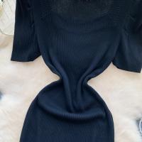 Vestido De Punto REALEFT Vintage De Verano Para Mujer Con Mangas Escaleras Estilo Casual Cuello Cuadrado Ajustado Hasta La Cintura - details 8