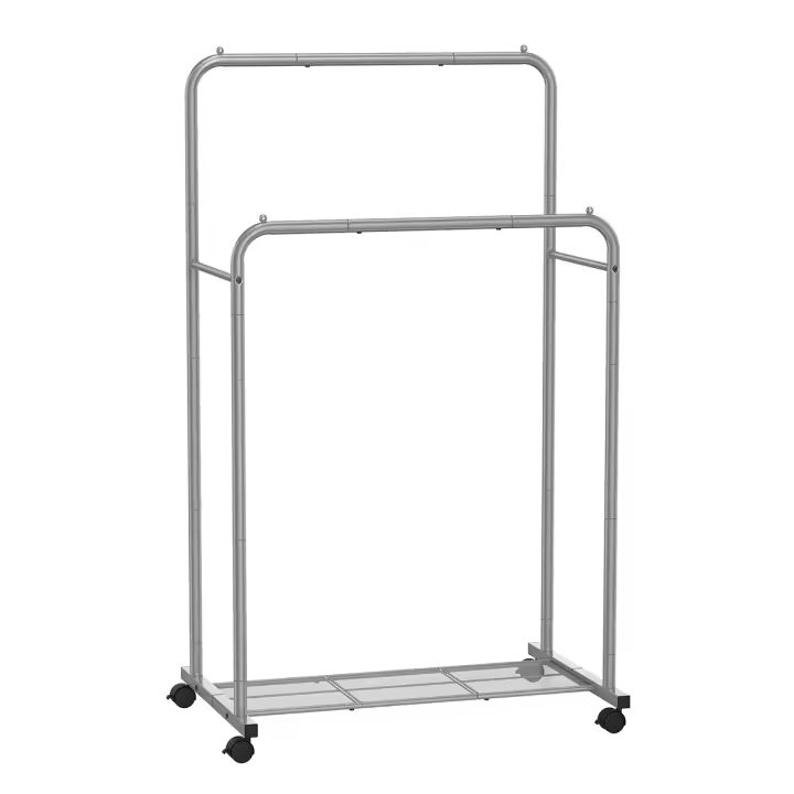SONGMICS Perchero Burro, Burro de Ropa con Ruedas, Perchero de Metal, Barra Colgante de 92,5 cm de Ancho, con Estante, 2 Ruedas Bloqueables, Cada Barra Superior Soporta hasta 35 kg, Blanco/Gris - 1