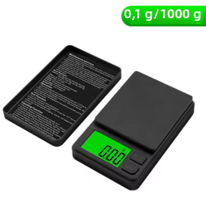BÁSCULA DE BOLSA DIGITAL PRECISIÓN 1000G X 0,1G MINI PAR VIAJE DE ALOJAMIDOS EN GRAMOS Y ONZA CON PANTALLA LCD RETROILUMINADA - 1