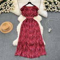 Vestido Bohemio De Verano Para Mujer Estampado Floral Vintage V-Neck A-Line Midi Con Abertura Elegante Ropa Casual Female - details 3