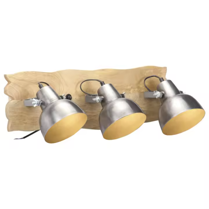 vidaXL Lámpara de pared industrial madera mango E27 70x23 cm en color Latón/Plateado | diseño vintage industrial ideal para cocina salón comedor - 1