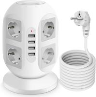 Regleta Torre Enchufes con 2 m de Cable – 8 Tomas Schuko + 4 Puertos USB, Interruptores Independientes Superior e Inferior, Protección Sobrecarga, 2500W 10A – Alargador Vertical para Hogar y Oficina - details 0