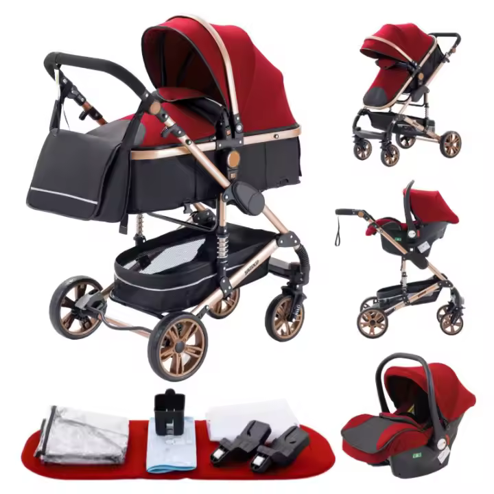 EU Children Store- cochecito de bebé multifuncional portátil de tres en uno, fácil de doblar, asientos de seguridad, artículos de viaje, incluyendo Bolsoscubiertas de lluviamosquiterosestantes de tazasesterasestándares europeos, entrega gratuita - 1