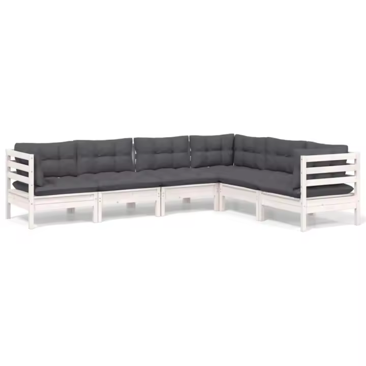 vidaXL Muebles de jardín 6 pzas y cojines blanco madera maciza de pino - 1