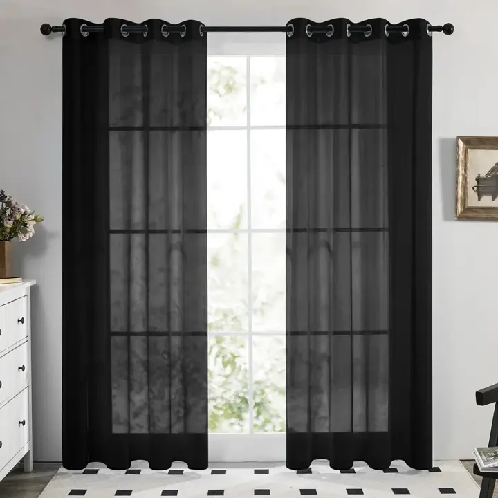 2/4 Panelas Cortinas Blancas/Grises De Tulle Chiffon Modernas Para Decorar Sala De Estar Cocina Dormitorio Translúcidas Sencillas De Poliéster - 1