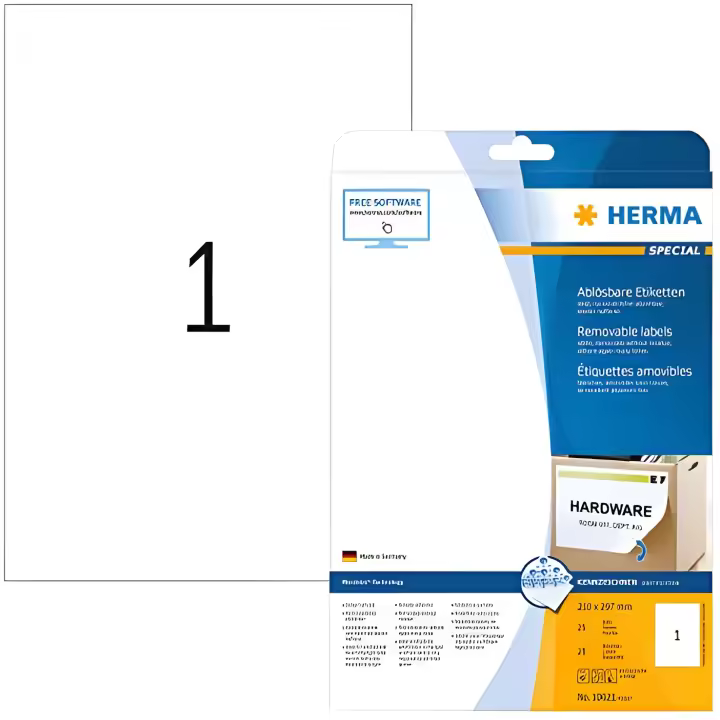 Herma 10021 - Pack de 25 etiquetas, 210 x 297 mm, color blanco - 1