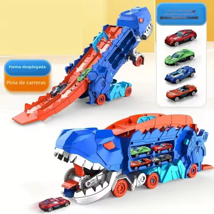 Camión De Transporte Dinosaurio De 25 Pulgadas Con Carril Y Cuatro Buggy De Aleación Que Se Plegan Y Deslizan Creando Un Tyrannosaurus Rugiente - 1