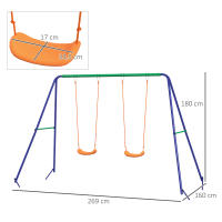 Outsunny Columpio Infantil Columpio para Niños de 3-8 Años con 2 Sillas Resistente a los Rayos UV y Soporte de Metal Carga 90 kg para Patio Jardín Multicolor - details 2