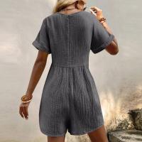 Monos De Verano Casuales Para Mujer Con Hombros Descubiertos Y Mangas Cortas Ruched Estilo Romper De Piernas Largas Con Bolsillos De Poliéster - details 20