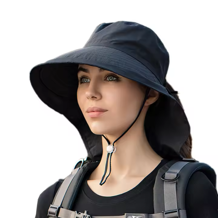 Gorro De Verano Para Mujer Protección UV Sombrilla De Sol Con Visera Ancha Para Pesca Senderismo Y Uso Exterior Capa De Poni - 1