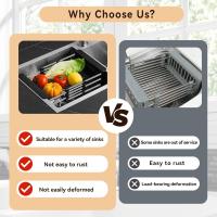 Estante De Cocina Retráctil Y Ajustable En Acero Inoxidable Rieles Para Fregadero Multiusos Para Verduras Frutas Y Platos - details 11