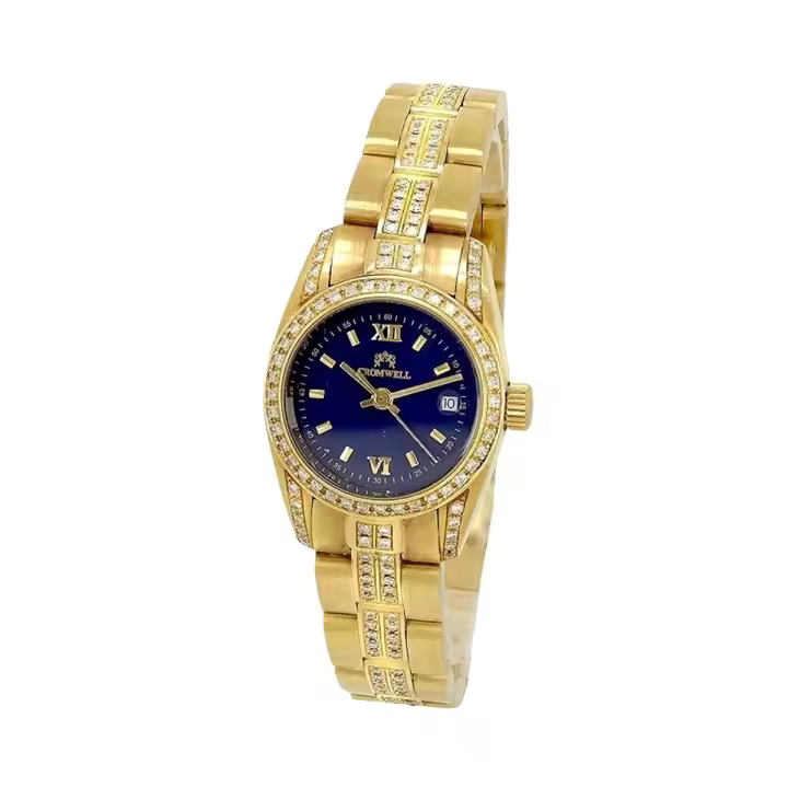 Reloj oro 18k Cromwell mujer mate bisel correa diamantes brillantes esfera azul marino - 1