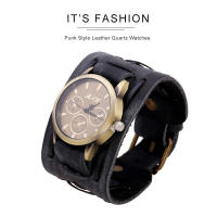 Reloj De Pulsera Para Hombre Punk Retro Con Correa Ancha De Cuero Reloj Militar De Cuarzo Con Pulsera De Cuero Display Sin Números - details 0
