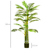 HOMCOM Planta Artificial Palmera Areca Grande 190 cm con Maceta y 30 Hojas Decoración para Interior y Exterior Salón Oficina Balcón Ø19,5x190 cm Verde - details 2