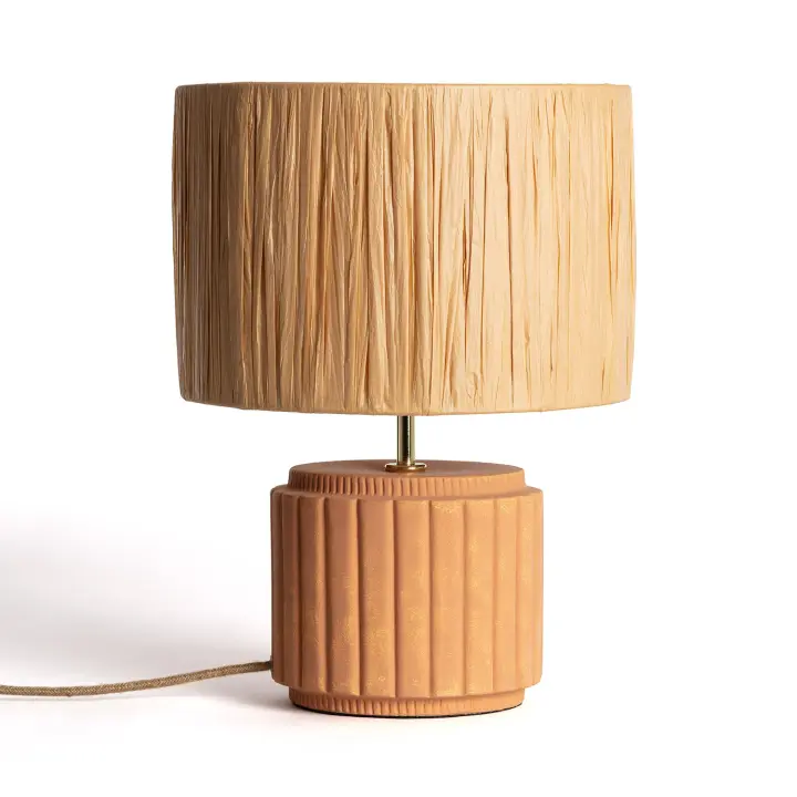 Ledkia Lámpara de Mesa Cerámica y Rafia Kinney Terracota - 1