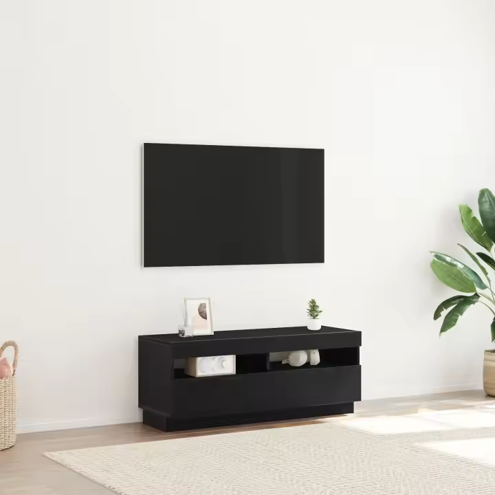Mueble de TV vidaXL con luces LED Negro y Roble 100x35x40 cm de Madera - 1