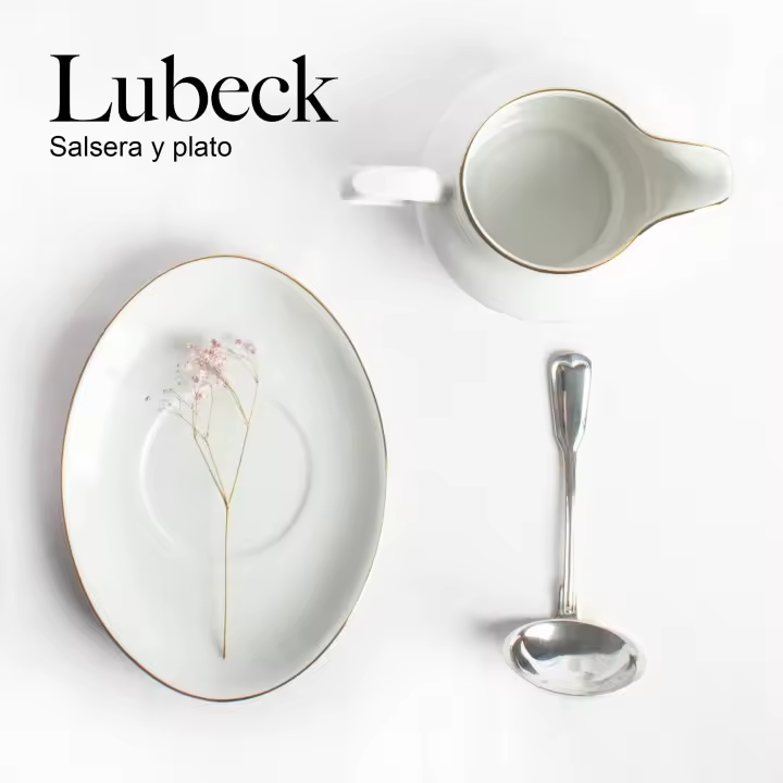 Juego de salsera de porcelana blanca de caolín y plato de apoyo (2 piezas) Bremen, 1 salsera (35 cl), 1 plato (25 x 14 cm)  Soperas, Salseras, ensaladeras y cuencos - 1