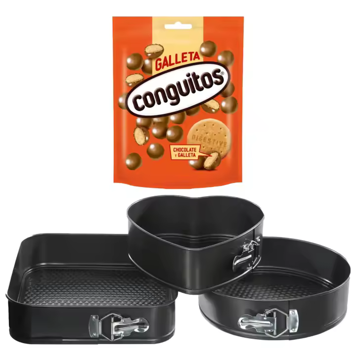 Pack repostería:CONGUITOS GALLETA LECHE DOYP 120G+Juego de 3 moldes desmontables surtidos - 1