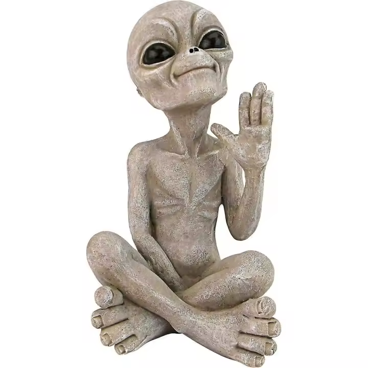 Estatua extraterrestre OVNI, pequeña sentada, de piedra arenisca - 1