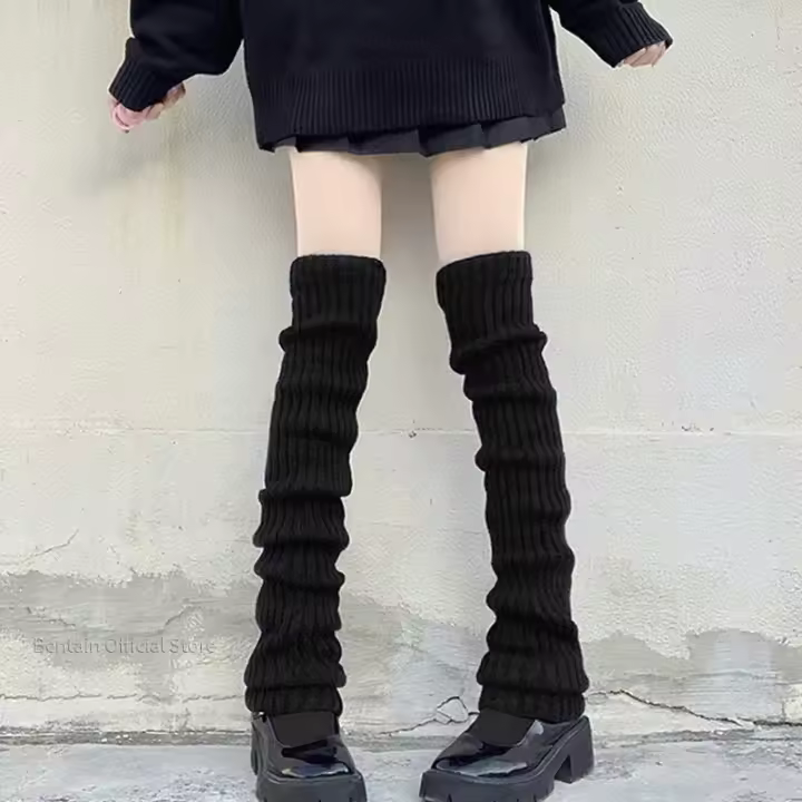 Calentadores De Pierna Largos Para Mujer Estilo Lolita Socks JK Cuff Botas over Knee Invierno Otoño Color Sólido Negro Blanco - 1