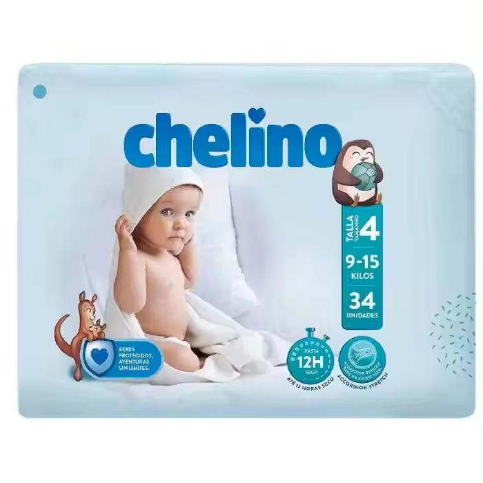 Chelino Pañales - Talla 4, Pack de 6x34 (204 pañales) 9-15 kilos - 1