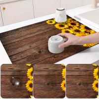 Alfombrilla De Secado De Platos Con Patrón De Girasol Y Grano De Madera Absorbente Para Cocina Y Baño Matriz Durable Para Vajilla Accesorio - details 5