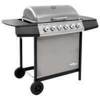 vidaXL Barbacoa de Gas con 6 Fogones Quemador Parrilla Asador Cocinar Color Negro,  Negro y plateado,  Plateado y mas - details 1