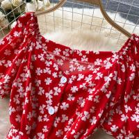 Vestido Midi Elegante De Verano Para Mujer Con Cuello En V Estampado Floral Manga Acolchada Cintura Alta Botones Vestido De Playa Rojo/Amarillo/Negro - details 24