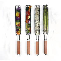 Cesta De Asado Portátil Para Kabob Con Mango De Madera Acero Inoxidable Antideslizante Para Verduras Camarones Carne Hot Dog BBQ - details 14