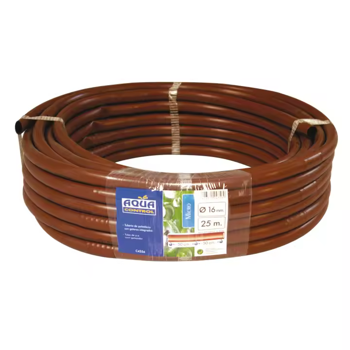 Aqua Control - Tubería Plana Marrón con Goteros Integrados 16mm 25m - Resistente a Rayos Solares - 1