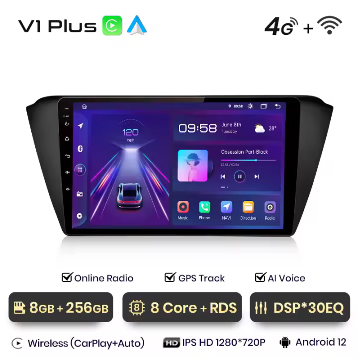 Junsun  Android 13 inalámbrico CarPlay Android Auto Radio para Skoda Fabia 2014 2015 2016 2017 2018 2019 coche Multimedia navegación GPS autorradio - 1