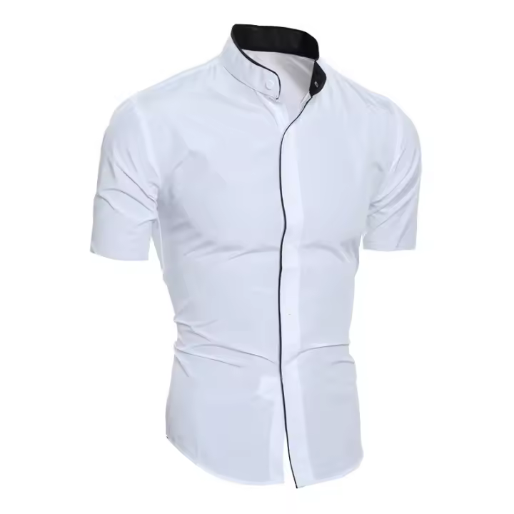 Camisa Casual Para Hombres De Color Sólido Con Mangas Cortas Para Comunicación Diaria Material De Algodón Y Poliéster Estilo Clásico - 1