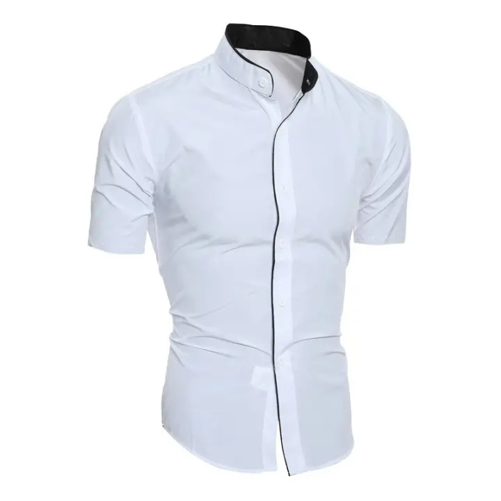 Camisa Casual Para Hombres De Color Sólido Con Mangas Cortas Para Comunicación Diaria Material De Algodón Y Poliéster Estilo Clásico - 1