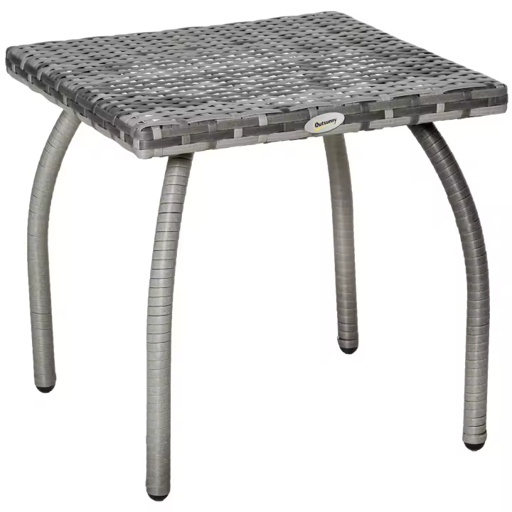 Outsunny Mesa de Jardín de Ratán Mesita Auxiliar con Patas de Metal Carga 30 kg Mesa de Exterior para Patio Terraza Balcón 45x45x44 cm Gris - 1
