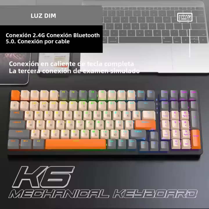 Teclado Mecánico Inalámbrico Ziyoulang K6 Con Panel De Metal Triple Modo Bluetooth RGB Intercambio Caliente De Teclas Ergonómico Para Escritorio Y Laptop - 1