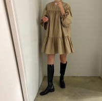 Vestido A-Line Vintage De REALEFT Para Mujer Con Manga Puff Cuello O High Waist Casual Patchwork Estilo Vintage Mini - details 18