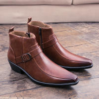 Botas Cortas Para Hombre Con Cierre Lateral Y Punta Puntiaguda Estilo Británico Suela De Goma Material PU Impermeables - details 0