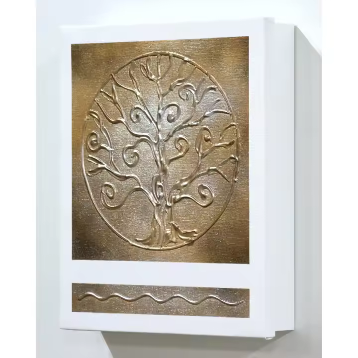 Cuadroexpres - Caja-Armario para Llaves, para Colgar en La Pared, 26x31x6 cm, Pintado a Mano, Arbol de La Vida, con Relieve, Marrón y dorado, 100% Original, Tornillos y Tacos incluidos, Con 9 Ganchos + 6 incluidos para colocar. - 1