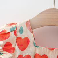 Vestido De Verano Para Bebé Niña Con Estampado De Amor Y Lazo En Algodón Vestido De Fiesta Con Mangas Flounce Estilo Coreano - details 6
