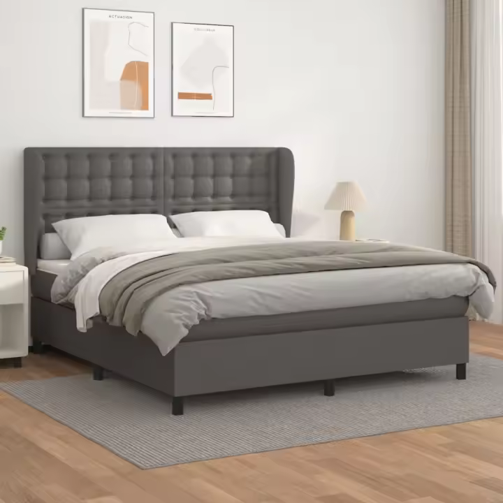 vidaXL Cama box spring con colchón cuero sintético gris 180x200 cm - 1