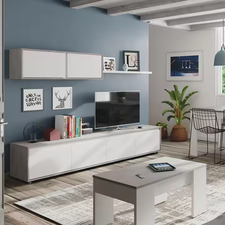 MUEBLE SALÓN 200X43X41 CM CEMENTO Y BLANCO ARTIK - 1
