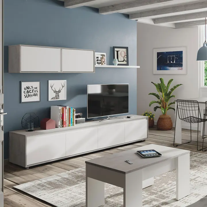 MUEBLE SALÓN 200X43X41 CM CEMENTO Y BLANCO ARTIK - 1