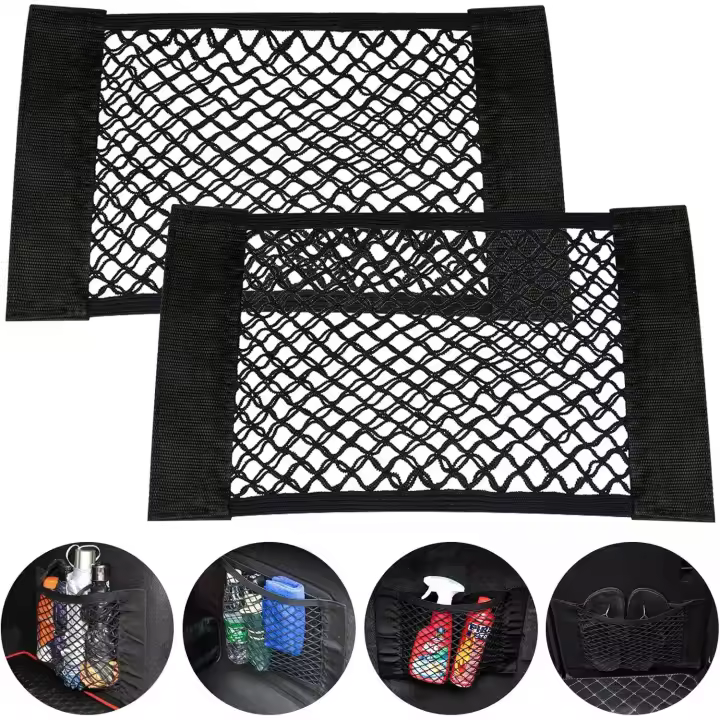 Red de almacenamiento, 2 piezas Organizador de bolsas de Malla para almacenamiento de automóviles para botellas, alimentos, asiento trasero, maletero de Automóvil y carro - 1