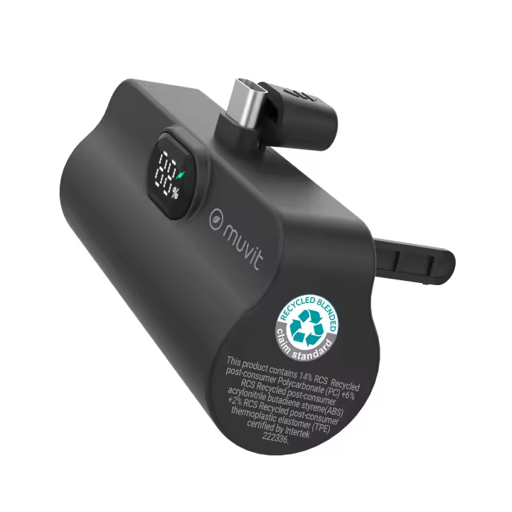 muvit for change power bank 5000 mAh con conector tipo C PD 20W intregrado negra - 1