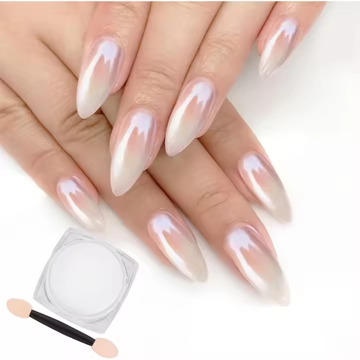 Polvo de uñas cromado perlado blanco, polvo iridiscente Aurora, pigmento metálico con efecto espejo, pigmento perlado de sirena, brillo perlado. - 1