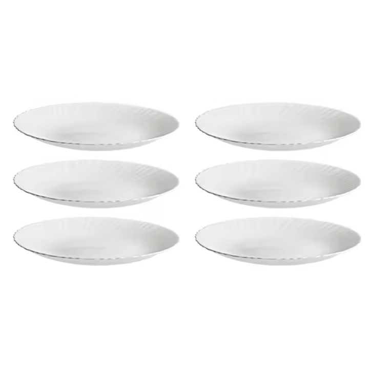 Tradineur - Pack de 6 Platos llanos modelo Titan - Fabricado en Vidrio Opal - Moderno diseño ondulado - Ideal para cenas familiares y eventos - Ø 24 x 2,3 cm - 1
