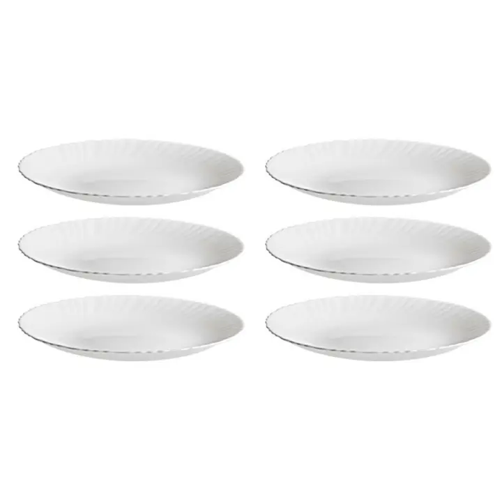 Tradineur - Pack de 6 Platos llanos modelo Titan - Fabricado en Vidrio Opal - Moderno diseño ondulado - Ideal para cenas familiares y eventos - Ø 24 x 2,3 cm - 1