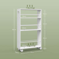HOMCOM Carrito Auxiliar con Ruedas Carrito de Cocina de 3 Niveles con Barandillas Laterales y Asas para Comedor Sala Baño 45x15x80 cm Blanco - details 2