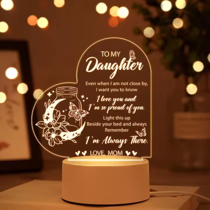 Luz De Noche Personalizada Para Hija Regalo De San Valentín Cumpleaños Graduación Bodas Forma De Corazón Único Regalo Para Mujeres Niñas - 1