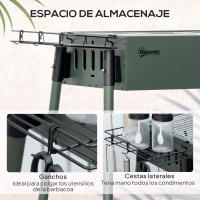 Outsunny Parrilla de Carbón, Parrilla de Camping Antideslizante con Rejilla, Clip para Parrilla, Cestas Laterales para Jardín, Barbacoa de Acero Inoxidable + Metal Galvanizado Verde Oscuro 77 x 30 x 70 cm - details 5